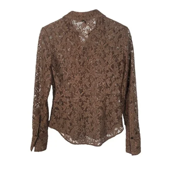 Rag & Bone Yvette Lace Button Down Shirt in Mocha Size 2 - Picture 2 of 4